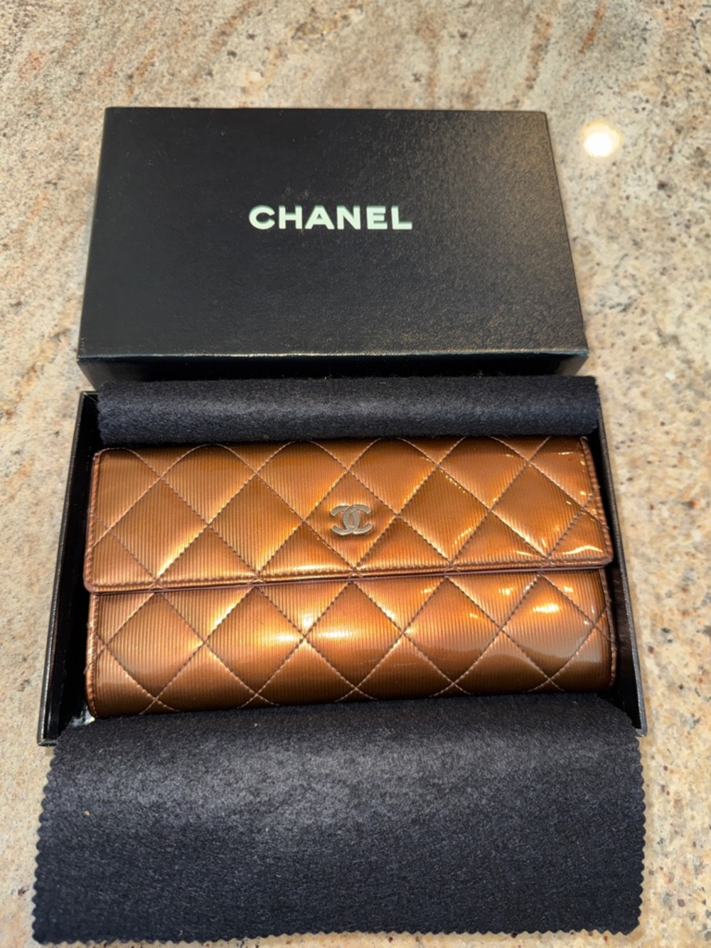 CHANEL Quilted Patent Leather Continental Wallet - Bronze Brown - Picture 5 of 11